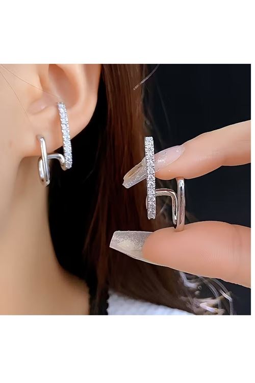 Gümüş Taşlı Geometrik Kadın Küpe