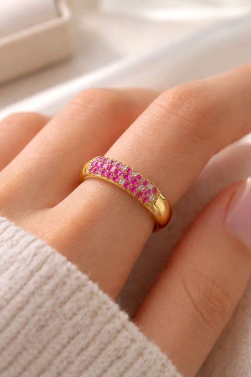 Çelik Gold Pembe Taşlı Ayarlanabilir Yüzük