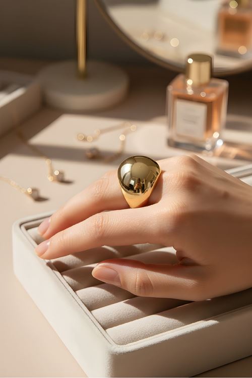Çelik Gold Top Yüzük, Ayarlanabilir