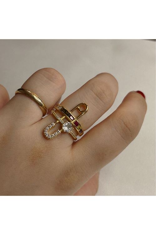 Çelik Gold Taşlı Ataç Yüzük