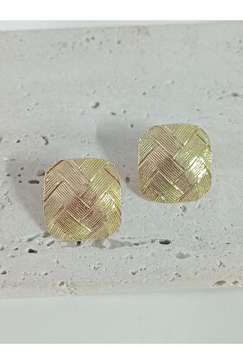 Gold Ekose Plaka Kadın Küpe