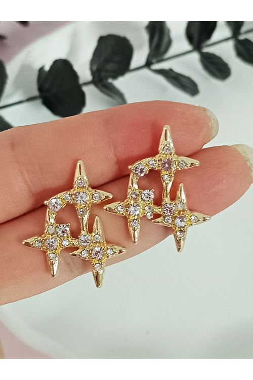 Gold Taşlı Yıldızlar Kadın Küpe