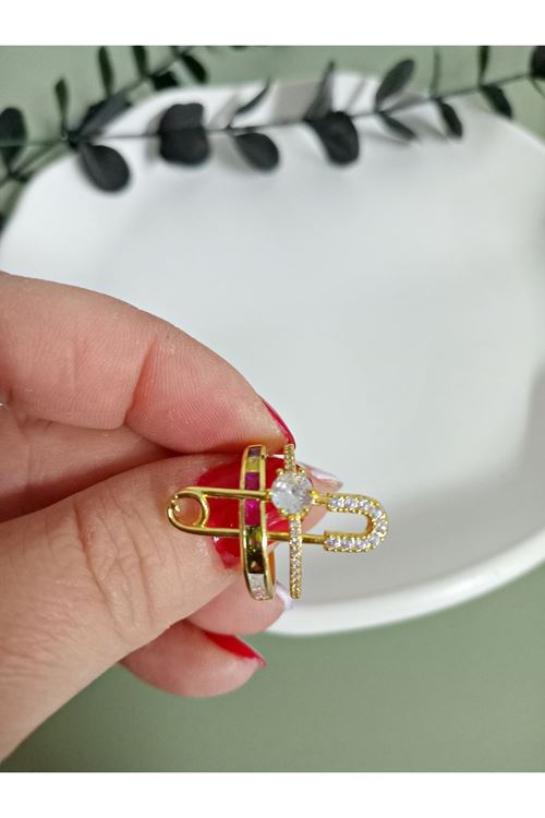 Çelik Gold Taşlı Ataç Yüzük