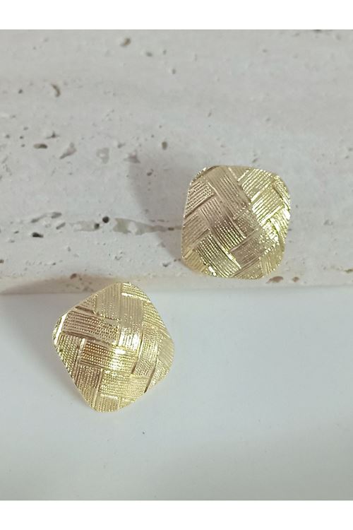 Gold Ekose Plaka Kadın Küpe