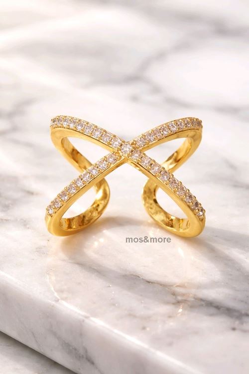 Gold Zirkon Taşlı Çapraz Yüzük, Ayarlanabilir