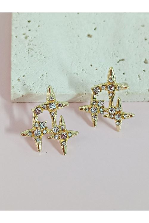Gold Taşlı Yıldızlar Kadın Küpe