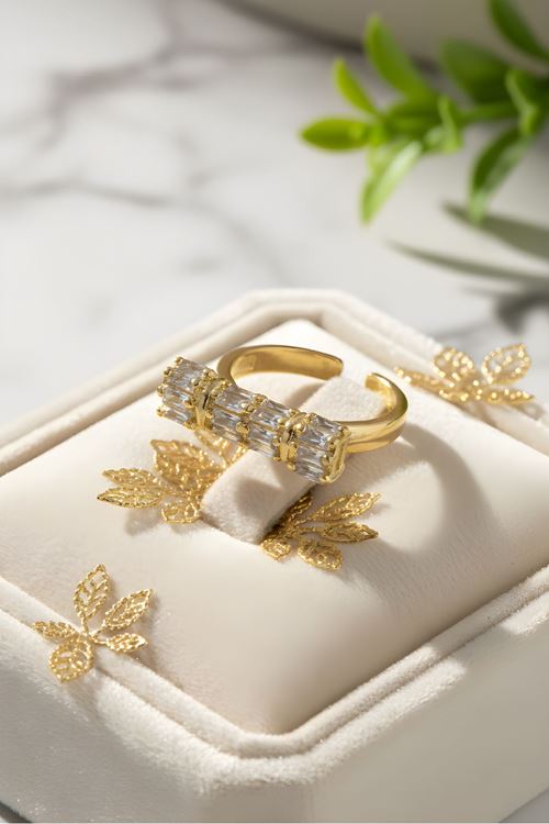 Çelik Gold Baget Taşlı Yüzük, Ayarlanabilir