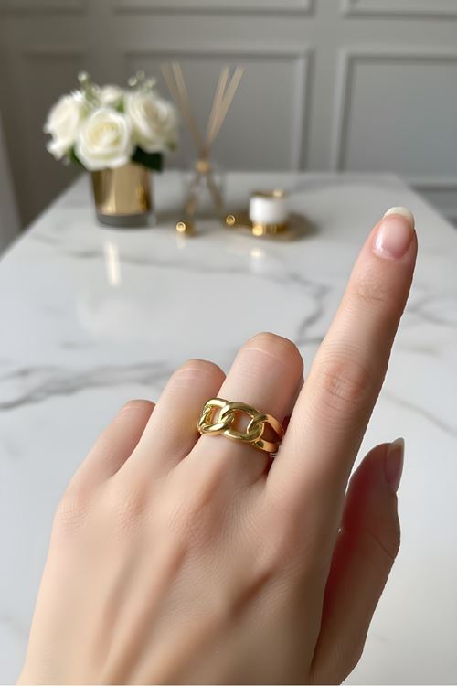 Çelik Gold Zincir Yüzük, Ayarlanabilir