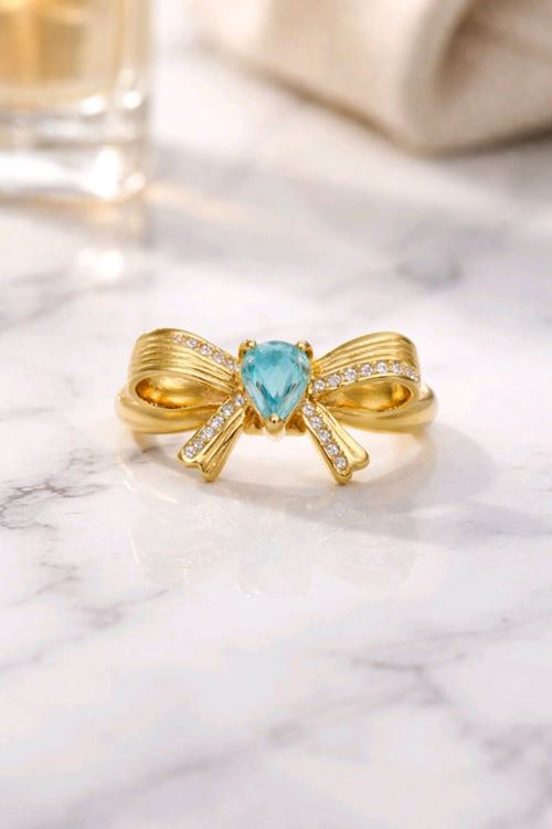 Gold Mavi Taşlı Kurdele Yüzük, Ayarlanabilir
