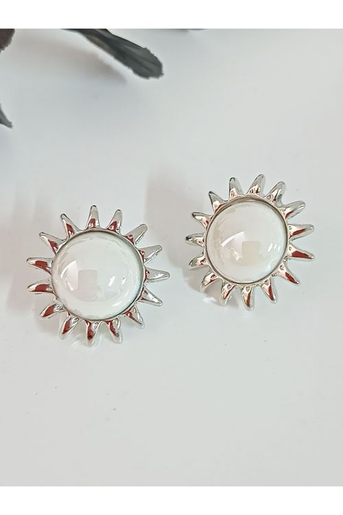 Gümüş İncili Güneş Kadın Küpe