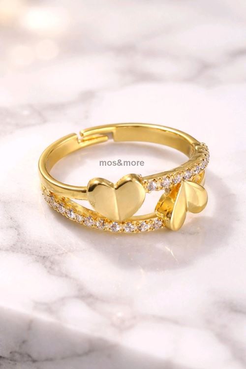 Gold Taşlı Kalp Yüzük, Ayarlanabilir