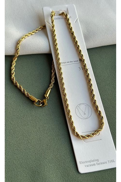316 L Çelik 60cm Uzun Gold Kadın Kolye