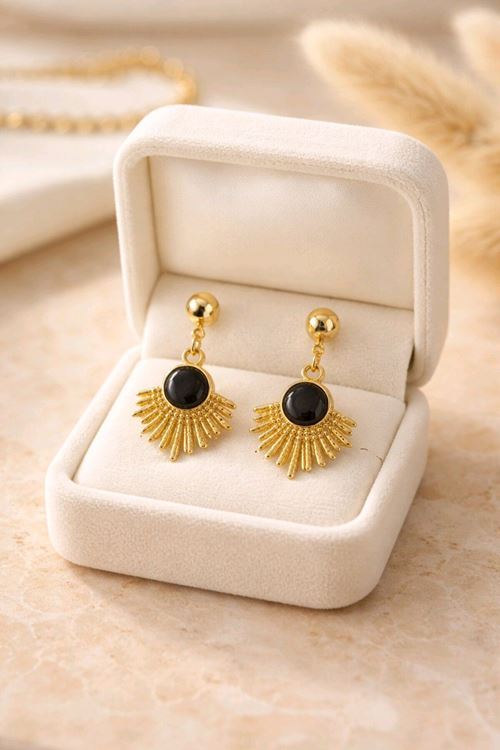 Gold Siyah Mineli Küpe, Çok Hafif