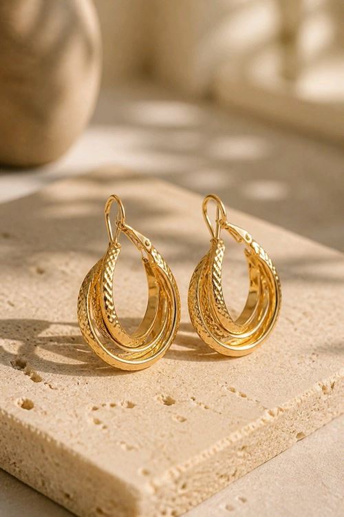Gold Dokulu Halka Küpe, Çap:2,5 cm
