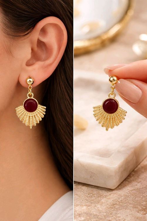 Gold Bordo Mineli Küpe, Çok Hafif