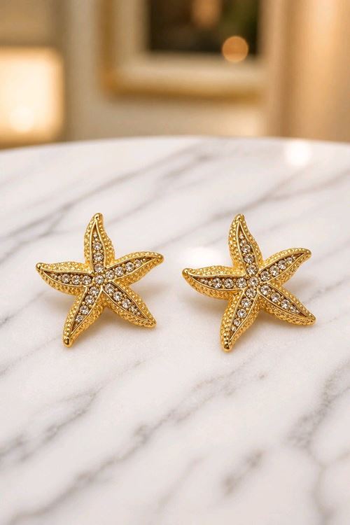 Gold Taşlı Yıldız Küpe