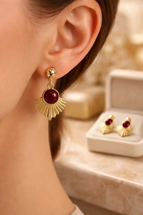 Gold Bordo Mineli Küpe, Çok Hafif