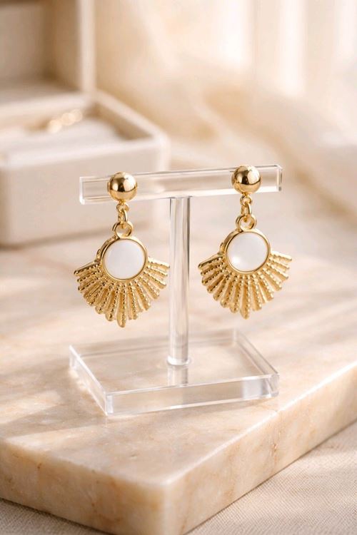 Gold Beyaz Mineli Küpe, Çok Hafif