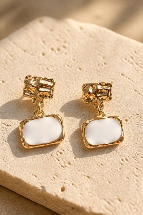 Gold Mavi Mineli Küpe, Uzunluk:2 cm, Genişlik:1,5 cm