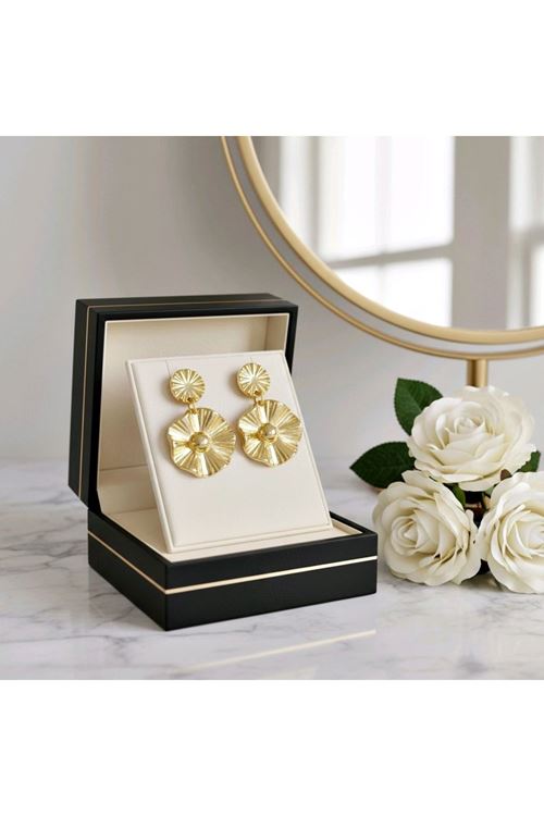 Gold Sallantılı Çiçek Küpe