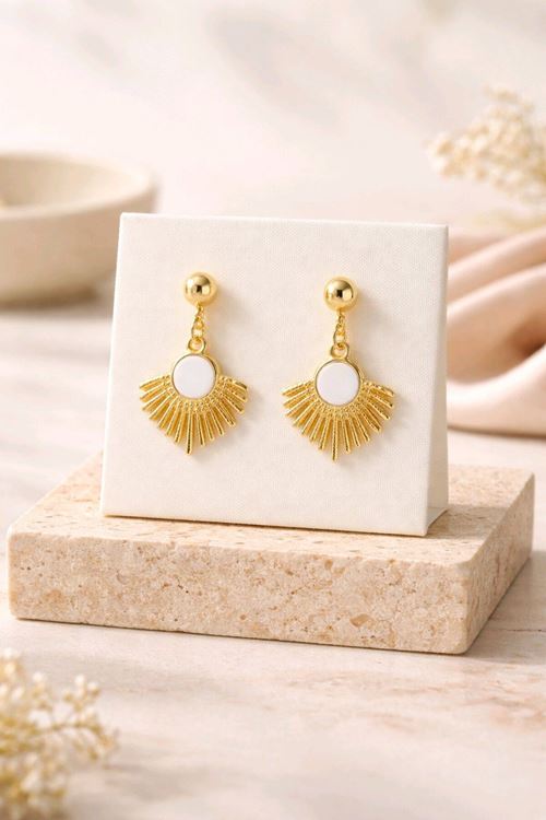 Gold Beyaz Mineli Küpe, Çok Hafif
