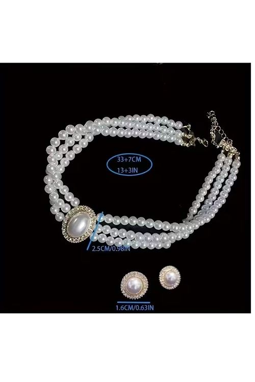 Gümüş İncili Chocker Kolye Küpe Seti