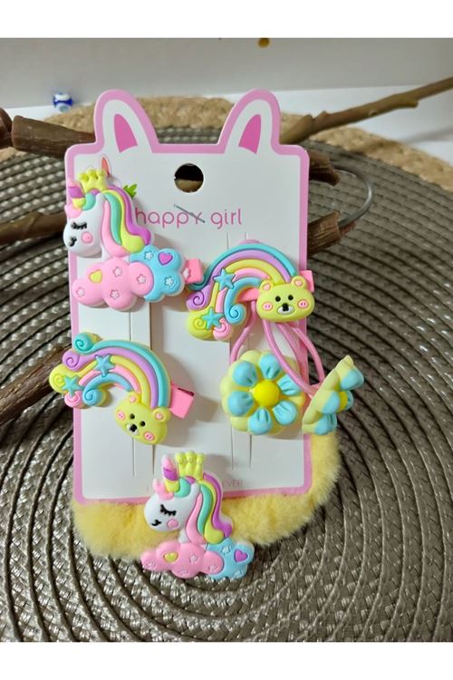 6 Parça Unicorn Çocuk Pens ve Havlu Toka Seti