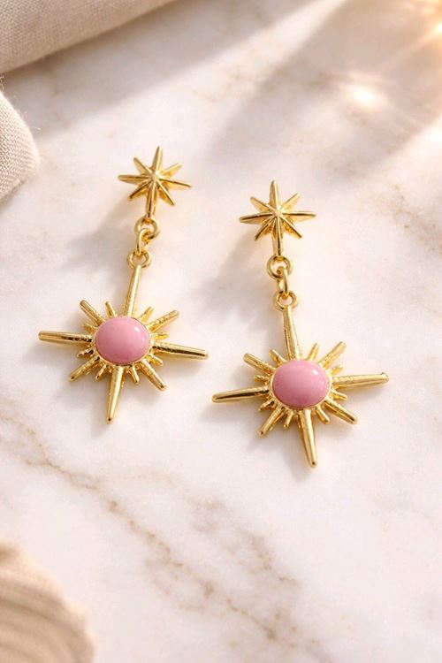 Gold Pembe Mineli Kuzey Yıldızı Küpe, Çok Hafif