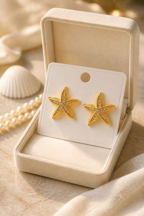 Gold Taşlı Yıldız Küpe