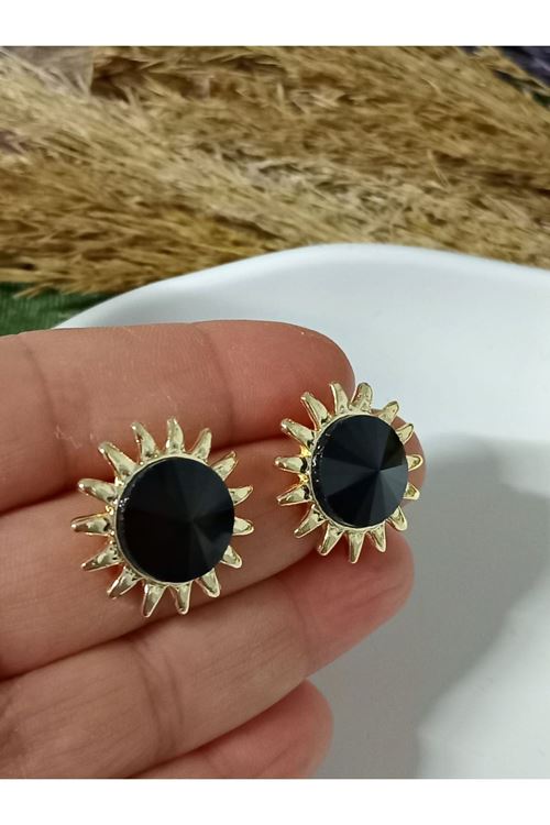 Siyah Taşlı Güneş Abiye Günlük Kadın Küpe