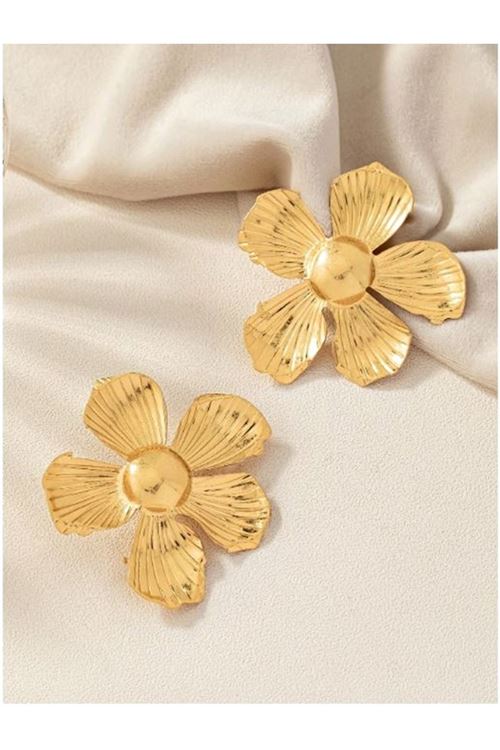 Gold Büyük Flower Çiçek Kadın Küpe, Çok Hafif