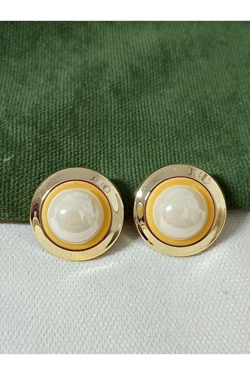 Gold Krem Incili Düğme Kadın Küpe, 2,5cm