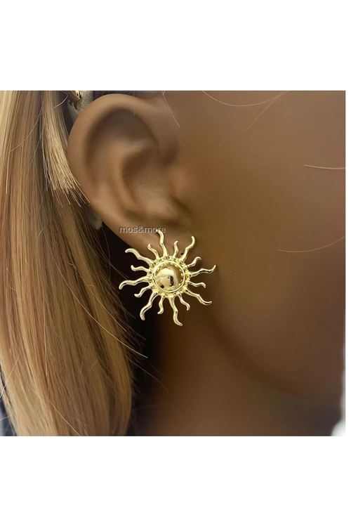 Orta boy (3CM) Gold Güneş Kadın Küpe, Çapı: 3cm