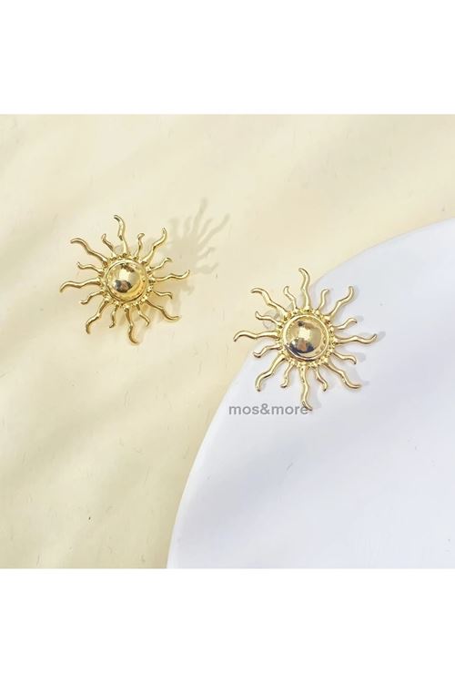 Orta boy (3CM) Gold Güneş Kadın Küpe, Çapı: 3cm