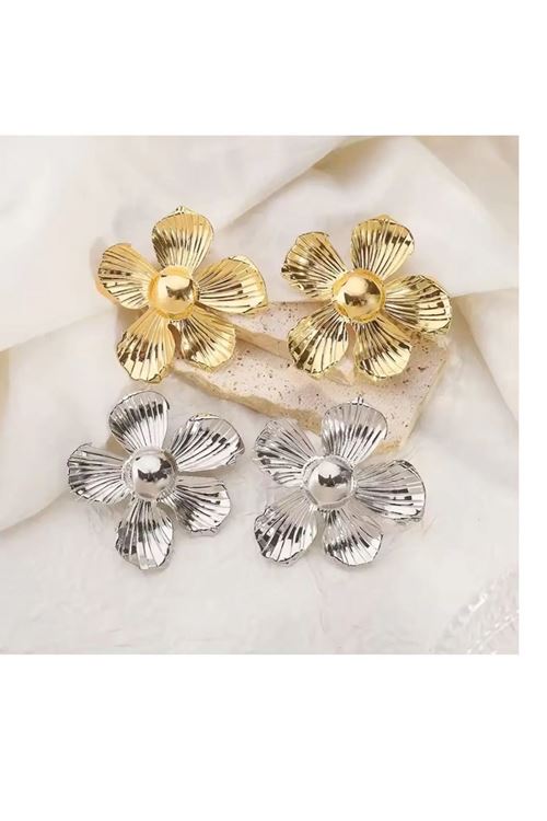 Gold Büyük Flower Çiçek Kadın Küpe, Çok Hafif