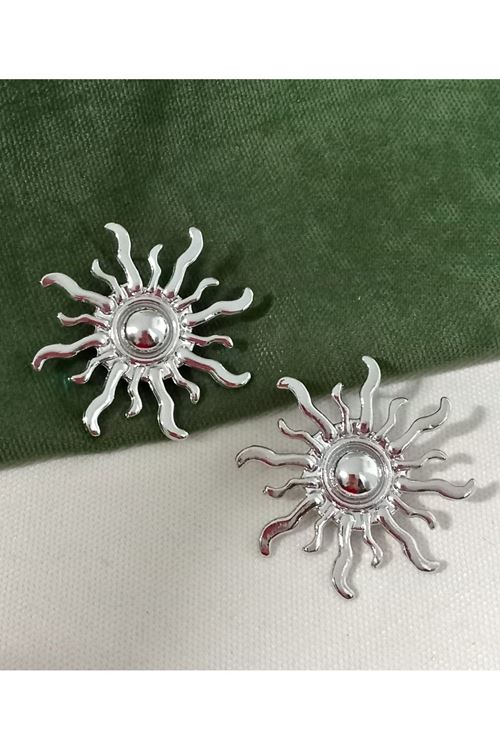 Gümüş Büyük (5CM) Güneş Kadın Küpe Premium
