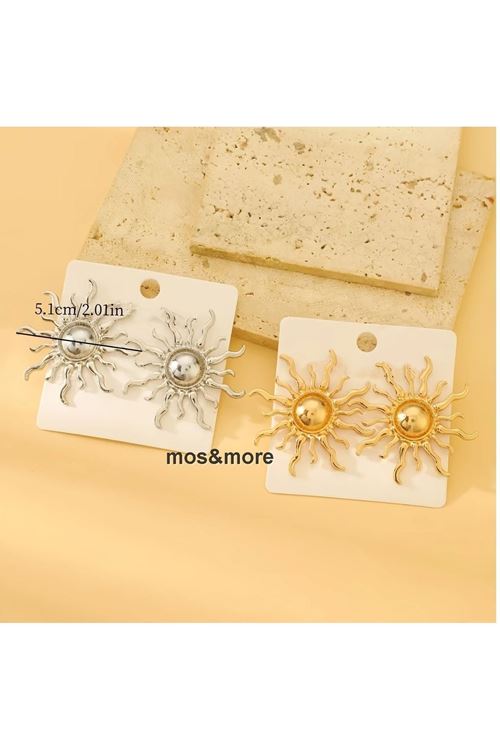 Gümüş Büyük (5CM) Güneş Kadın Küpe Premium