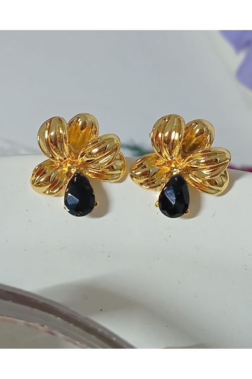 Gold Siyah Damla Tasarım Kadın Küpe