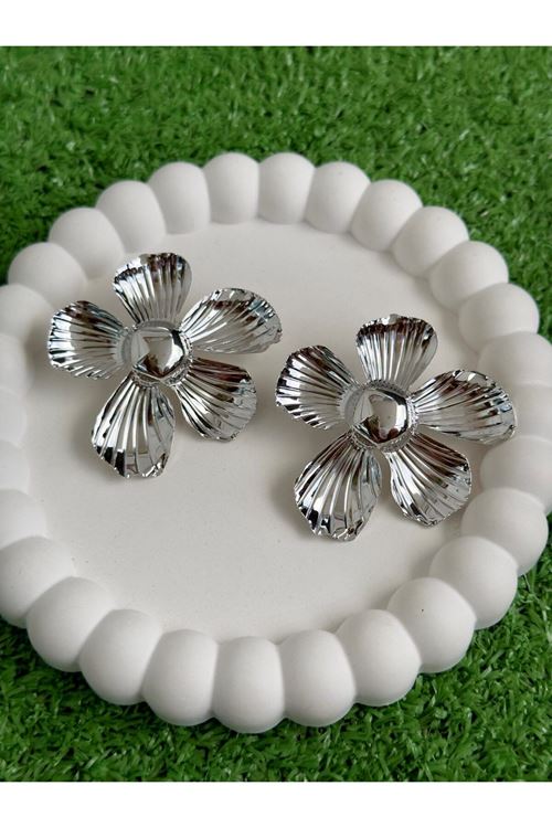 Gümüş Büyük Flower Çiçek Kadın Küpe, Çok Hafif