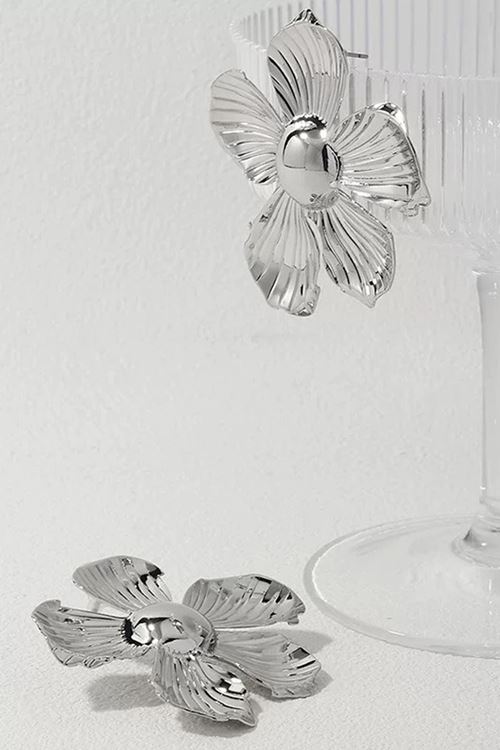 Gümüş Büyük Flower Çiçek Kadın Küpe, Çok Hafif