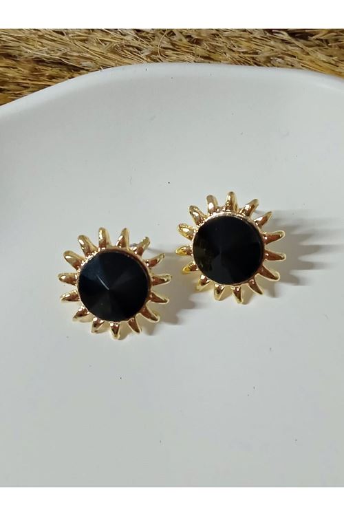 Siyah Taşlı Güneş Abiye Günlük Kadın Küpe