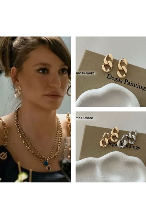 Orjinal Gold Serenay Zincir Model Şık Kadın Küpe