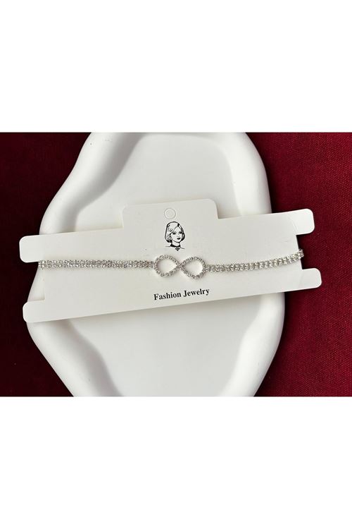 Gümüş Sonsuzluk Kristal Taşlı Su Yolu Choker Kadın Kolye