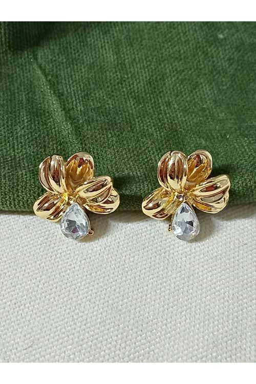 Gold Beyaz Damla Tasarım Kadın Küpe
