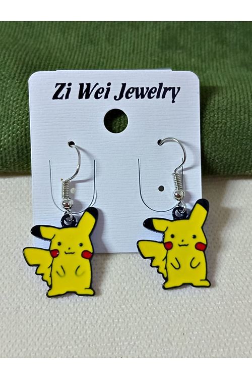 Pokemon Animesi Pikachu Çizgi Karakter 1 Çift Eğlenceli  Çocuk Küpesi