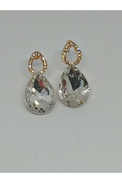 Beyaz Taşlı Damla Gold Kadın Küpe