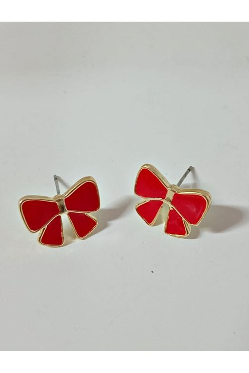 Minimal Kırmızı Fiyonk Günlük Kadın Küpe