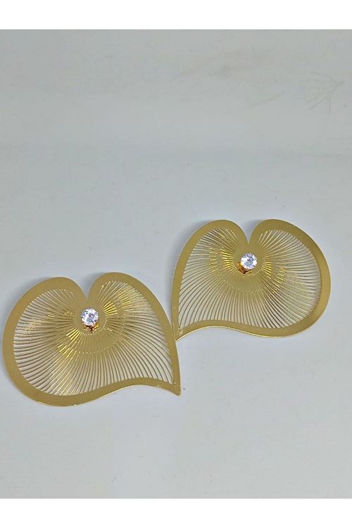 Gold Kalp Taşlı Şık Çok Hafif Büyük Kadın Küpe