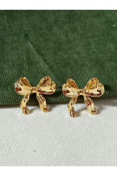 Gold Fiyonk Tasarım Şık Küçük Kadın Küpe