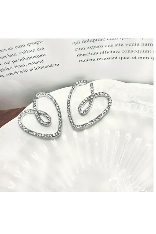 Gümüş Kristal Taşlı Kalp Kadın Abiye Küpe,suyolu